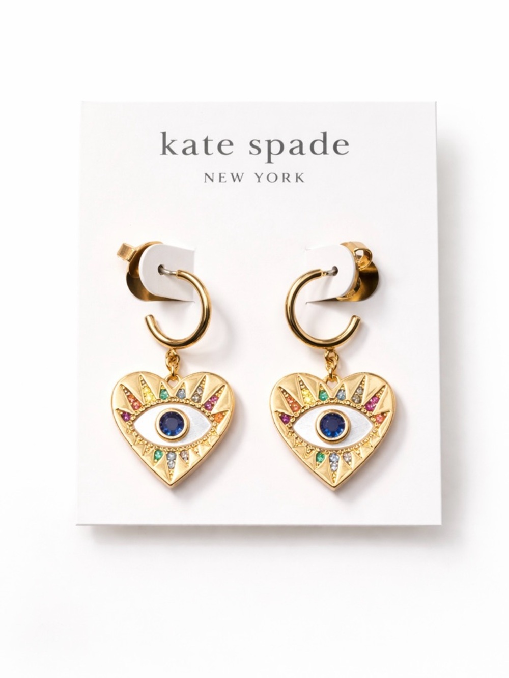 Kate Spade New York Evil Eye Crystal Huggie Drop Earrings NWT Limited Edition 🧿